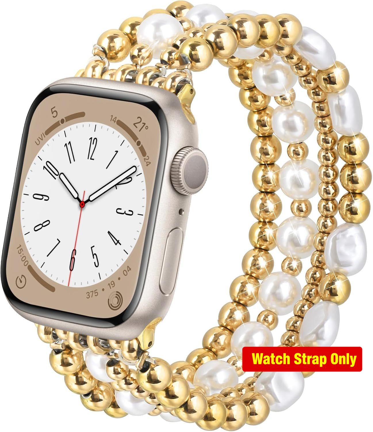 Gold Beaded Strap Compatible with Apple Watch Series 11 38mm 40mm 41mm