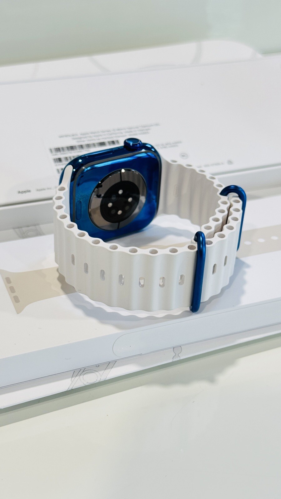 Custom Anodized Polished Blue Gold 46MM Apple Watch SERIES 10 White Ocean Band