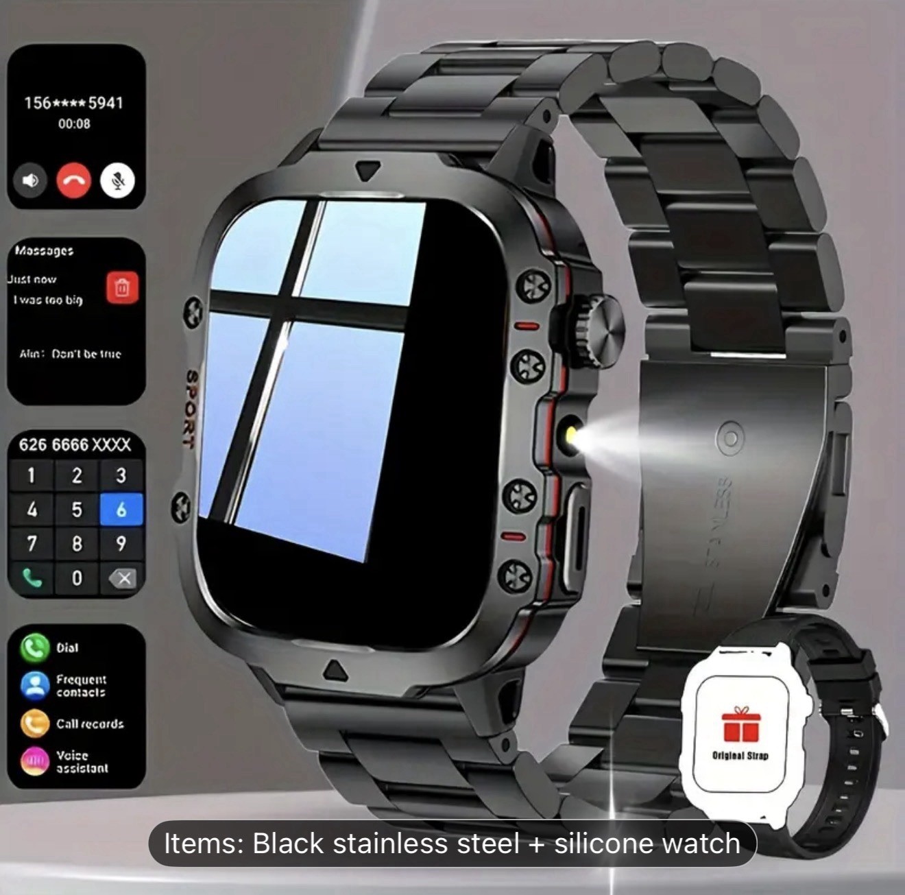 Smart Watch, Outdoor Sports, with LED Light, Wireless Calling Plus All Features