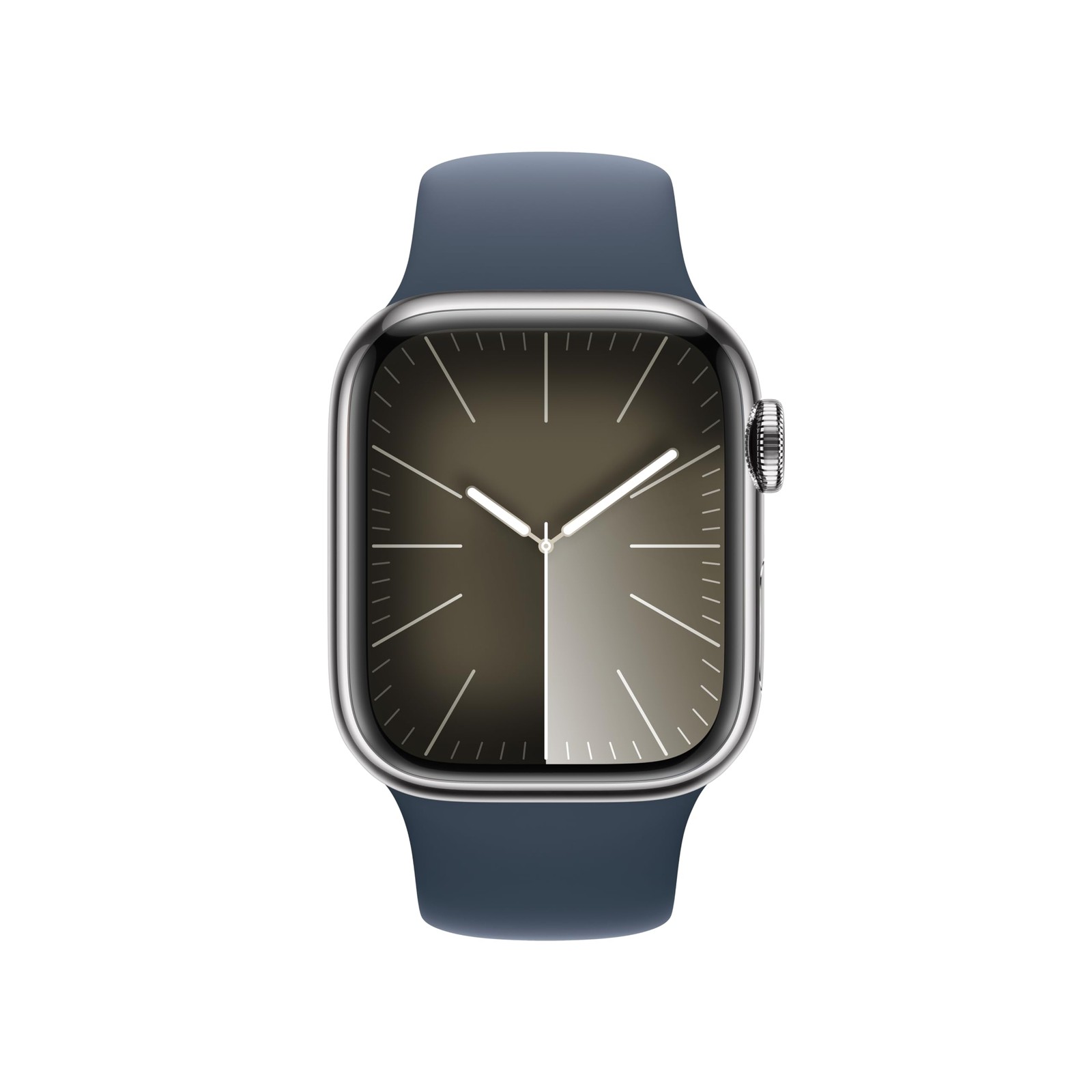 41mm case + Medium/Large band, Silver Stainless Steel w Storm Blue Sport Band