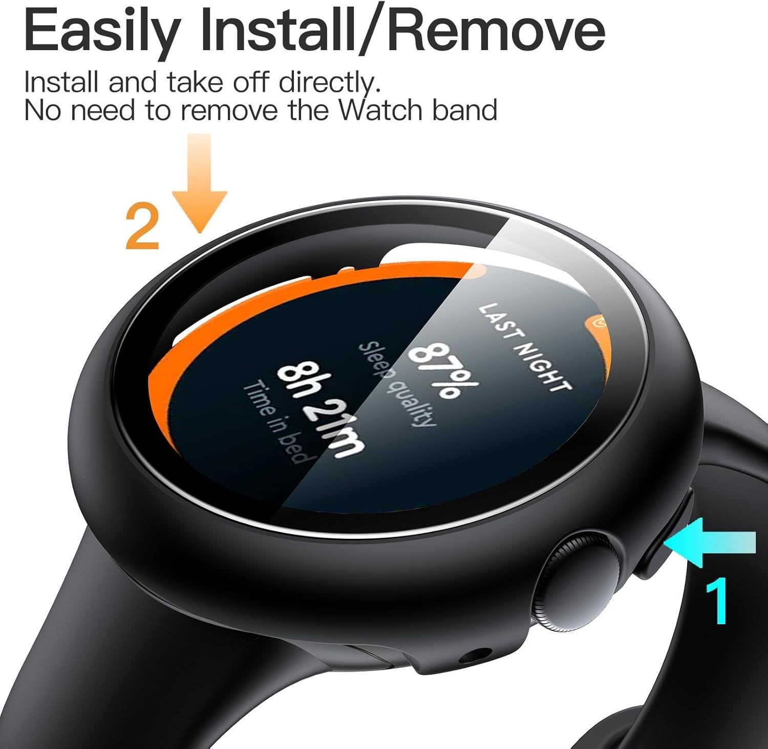 2-Pack Black Case with Screen Protector for Pixel Watch 41mm, 9H Hard Glass