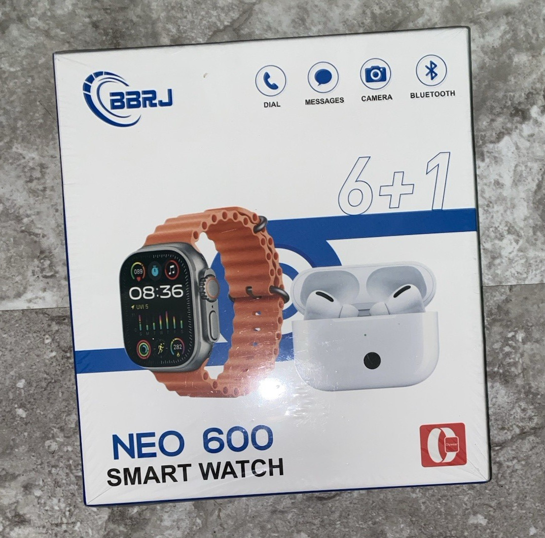 BBRJ NEO 600 46mm Smartwatch Black Metal Case Orange Silicone Band 32GB