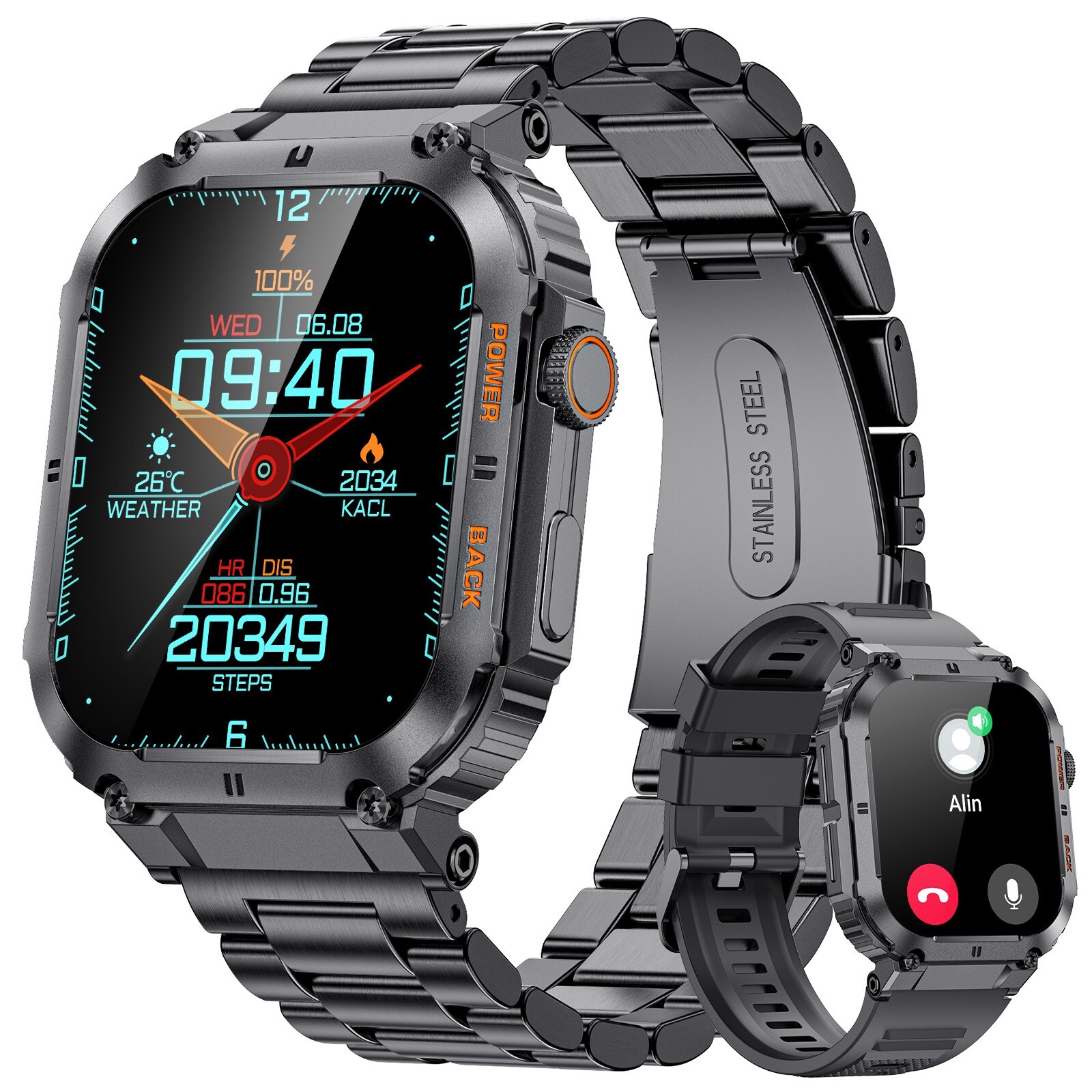 Smart Watch Men Military Rugged Fitness Tracker Heart Rate SOS 5ATM Waterproof