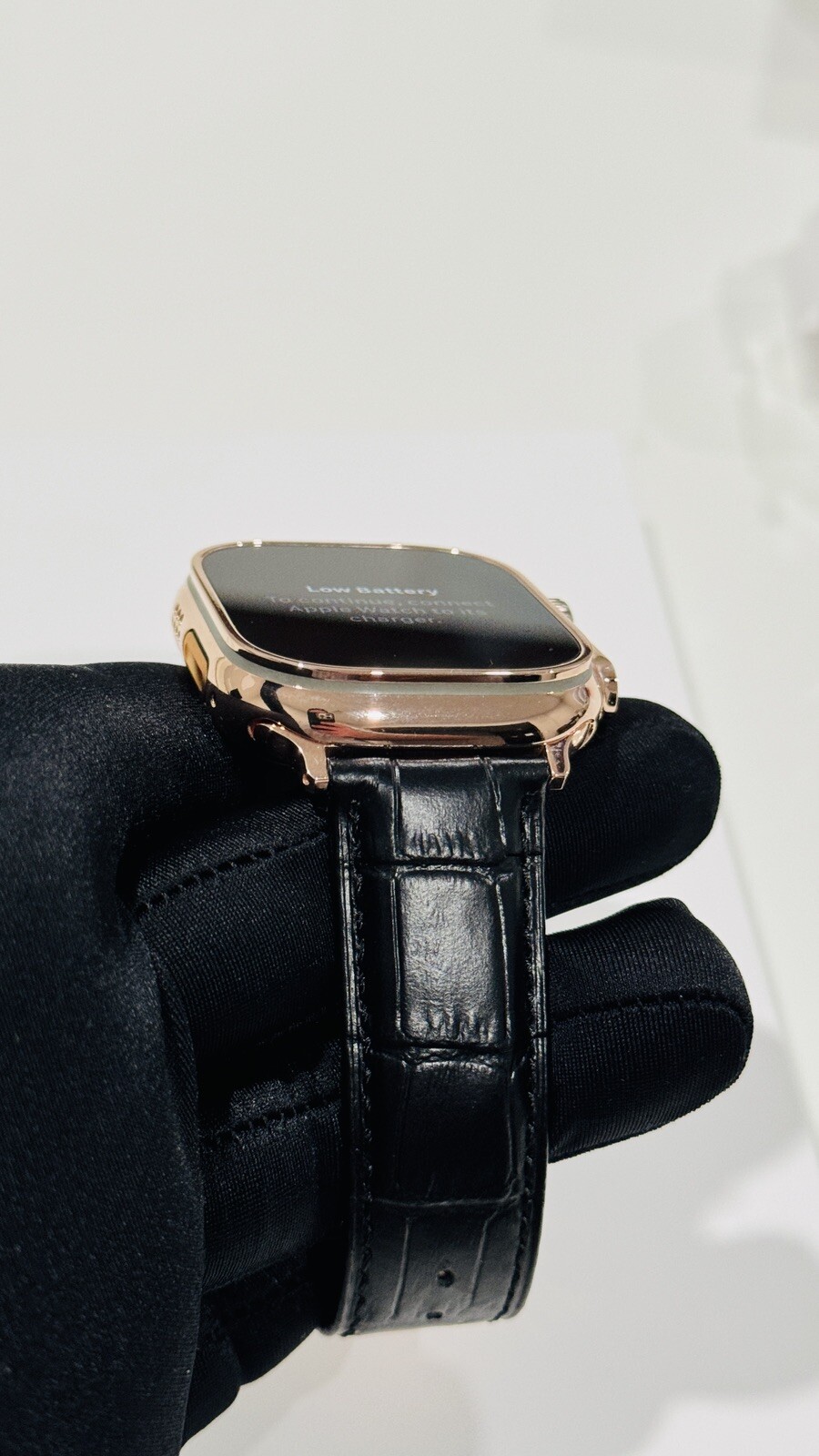 24k ROSE Gold Plated Apple Watch ULTRA 2 49mm Black Leather Band CUSTOM Lux Box