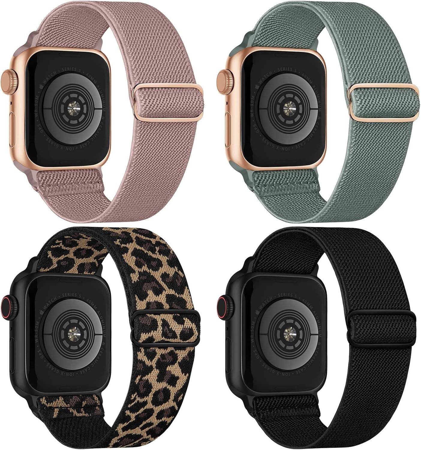 4 Pack Elastic Solo Loop Bands for Apple Watch 38mm 40mm 41mm Men Women Straps