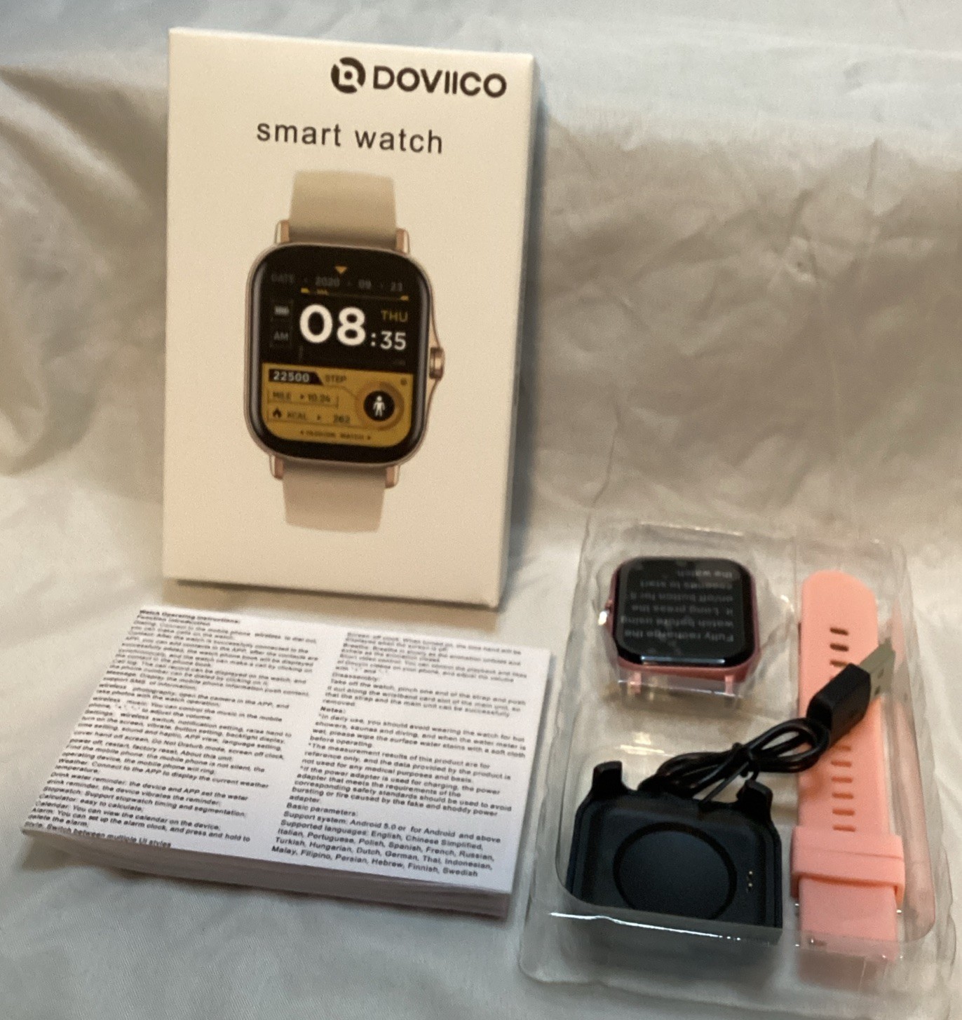 DOVIICO Smart Watch Rose Gold Pink Band Fitness Tracker Health Monitor