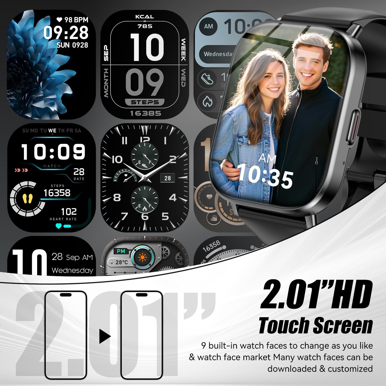 Smart Watch with 2.01″ HD Touchscreen, Bluetooth Calling, 120+ Sports Modes, …