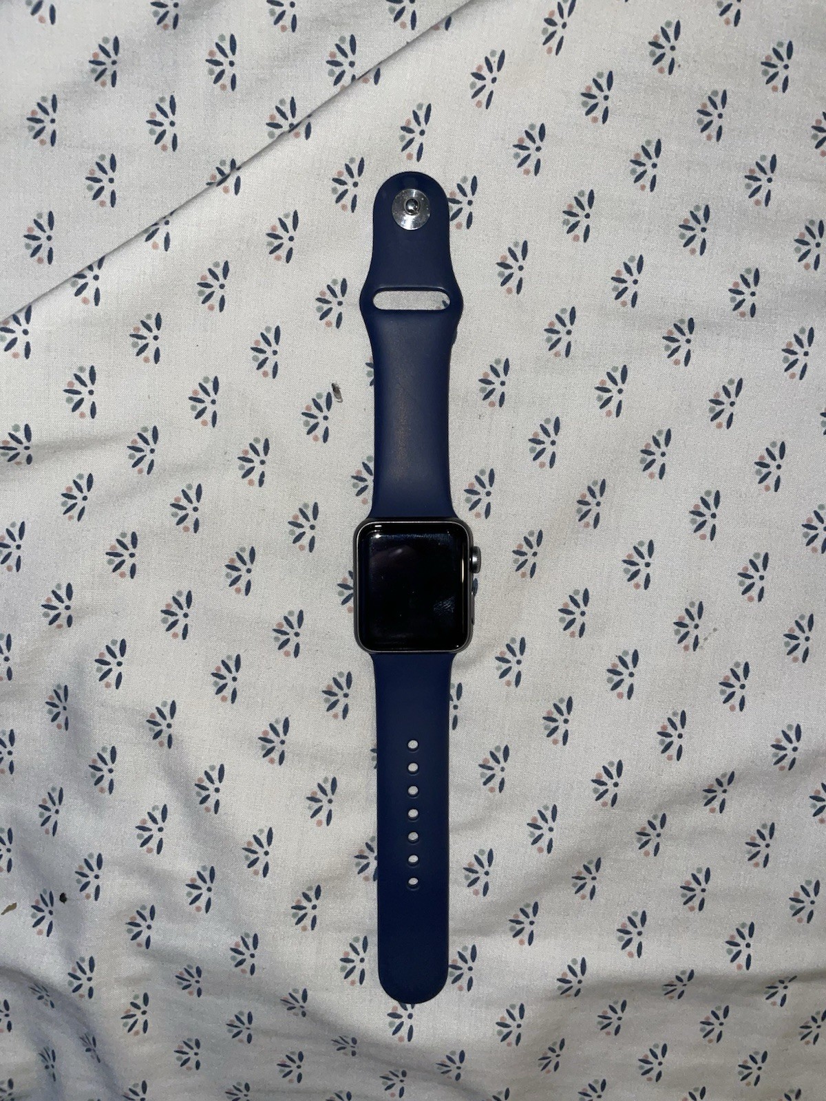 Apple Smart Watch 42mm Silver Aluminum Case Blue Silicone Band Touch Screen