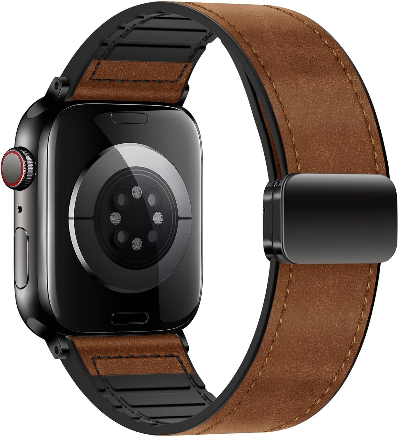 Adjustable Genuine Leather Band for Apple Watch 44mm 45mm Compatible Strap