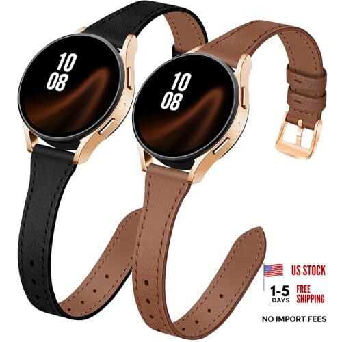 2 Pack Slim Leather Bands Women Compatible A1-2pcs-Black&Brown (only for 20mm)