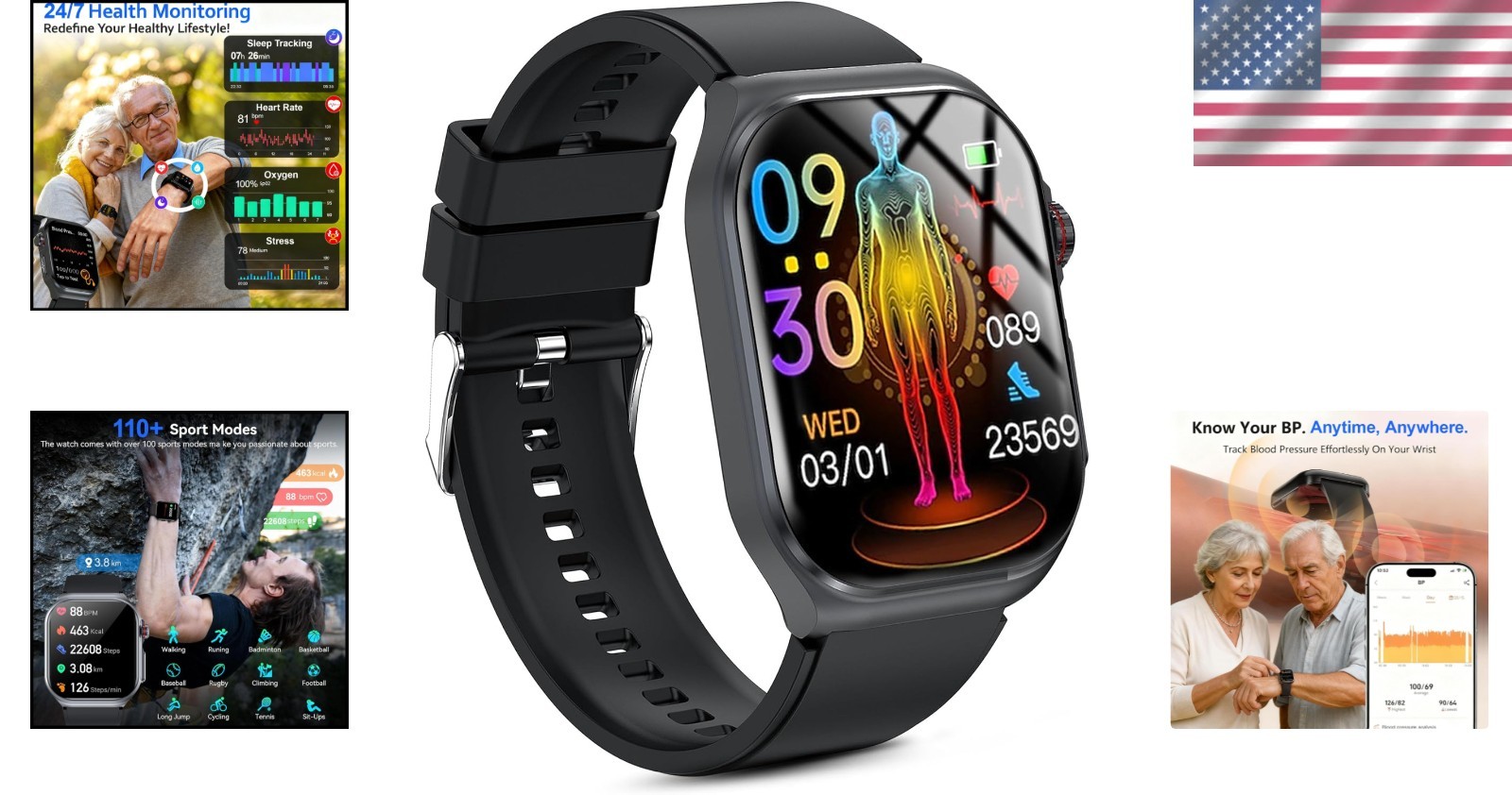 Senior-Friendly Health Smartwatch with Activity Tracking=