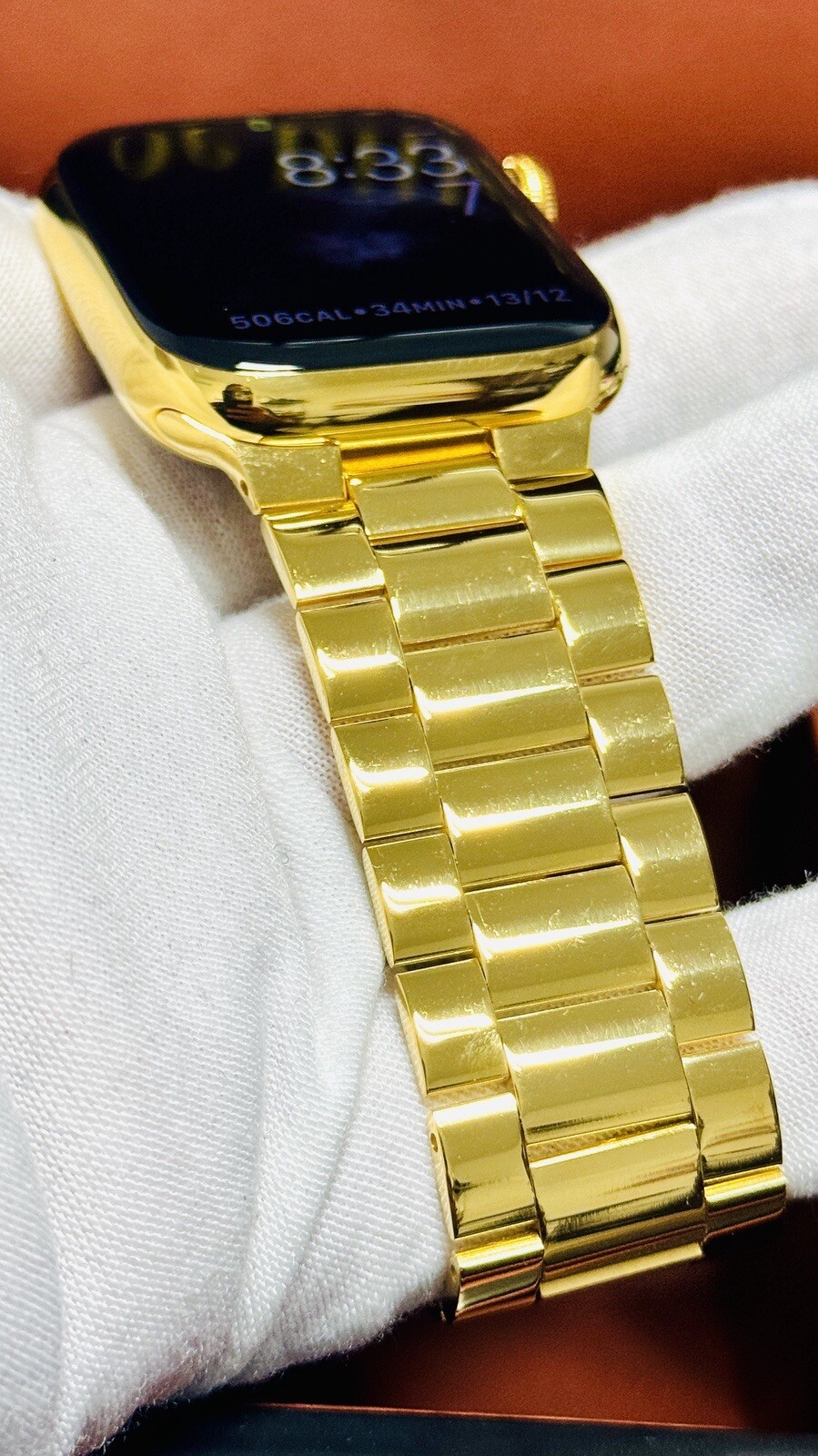 Custom 24K Gold Plated 45MM Apple Watch SERIES 7 Stainless Steel Polished Band