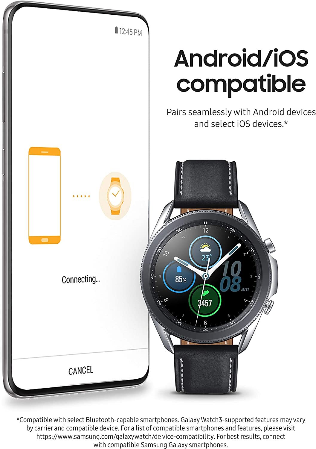 Samsung Galaxy Watch3 SM-R840 45mm Mystic Silver Stainless Steel Case with Black