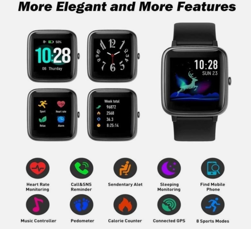 Fitness Tracker, Smart Watch for Android Phones iPhone Compatible Step Tracker H
