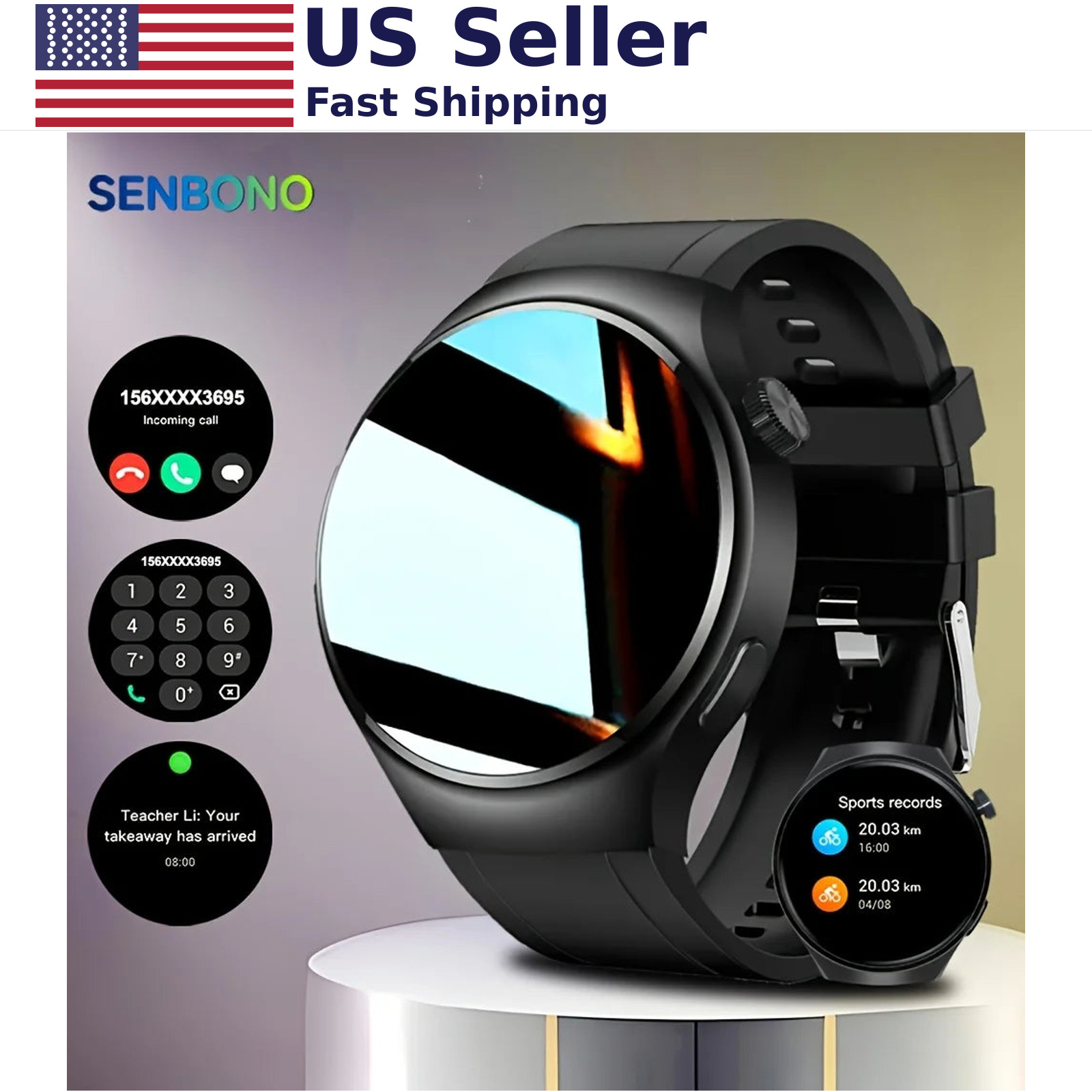SENBONO V19 Smart Watch Men Heart Rate Waterproof Sports Black