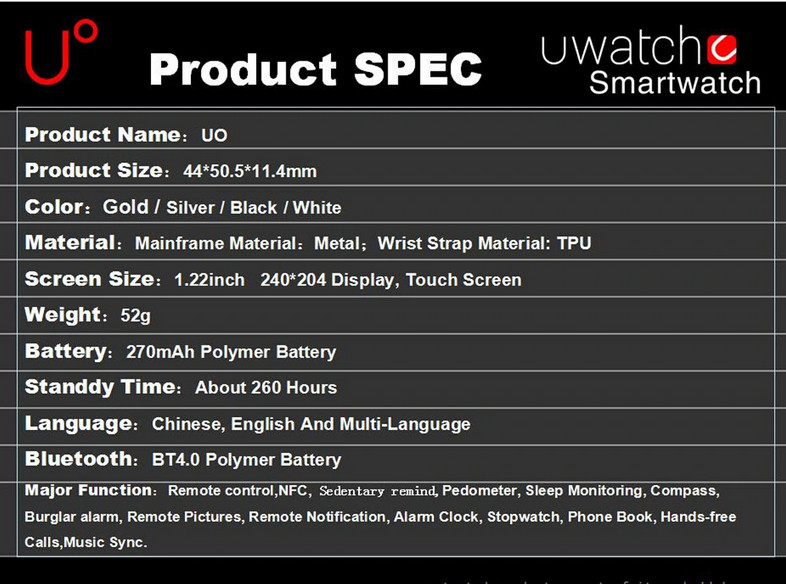 U0 1.24 inch HD Display Music Player Message Reminder Intelligent Remote