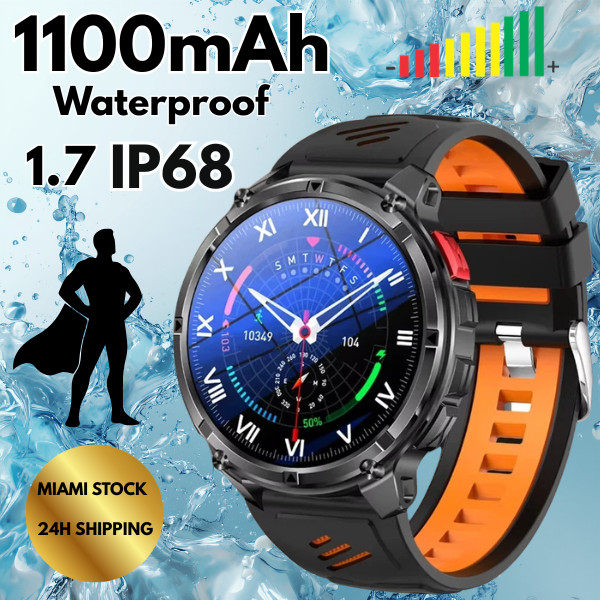 HT33 Rugged Smartwatch 1100mAh Battery Bluetooth Call Compass 3ATM