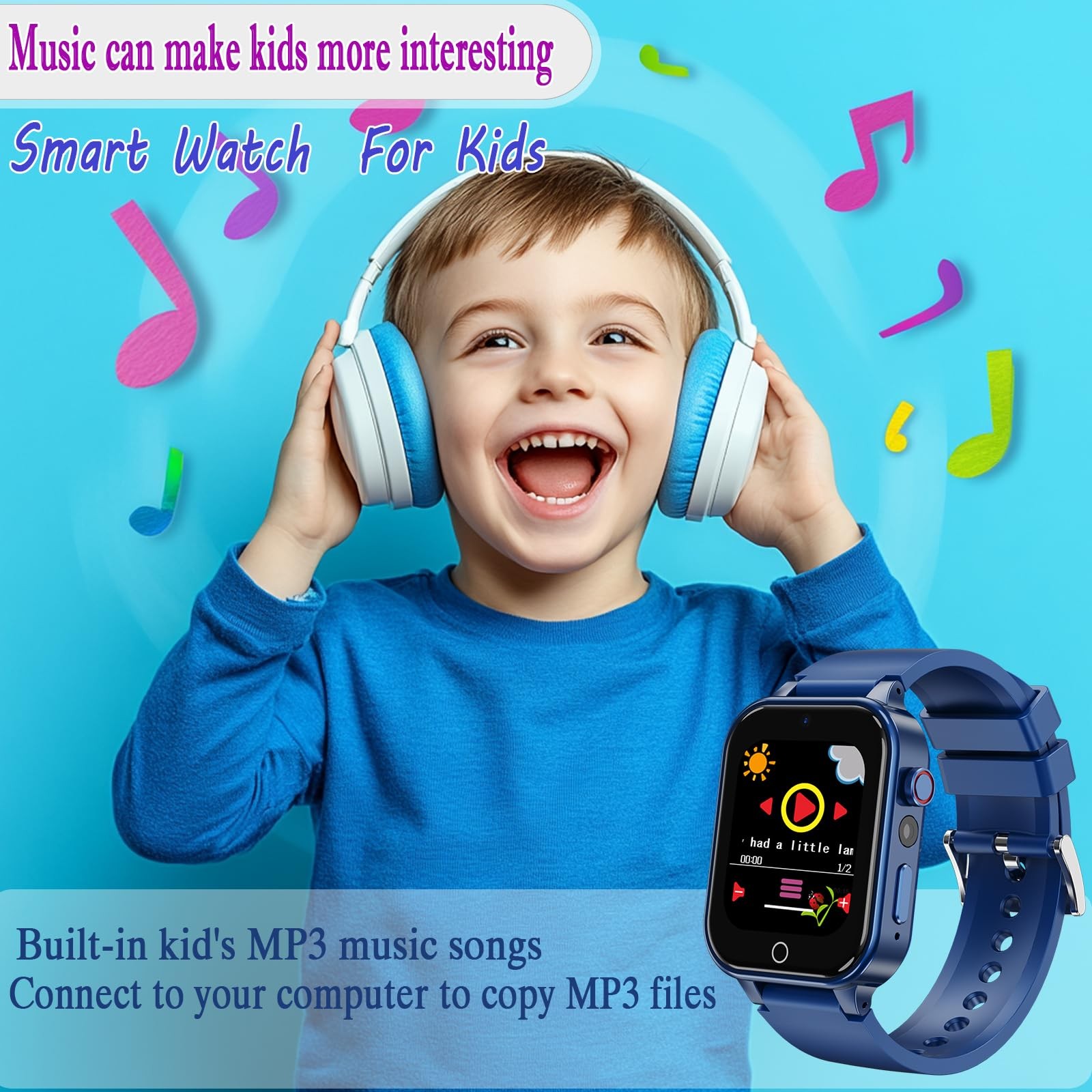 Goodatech Smart Watch for Kids 4-12 Years Boys Girls Blue