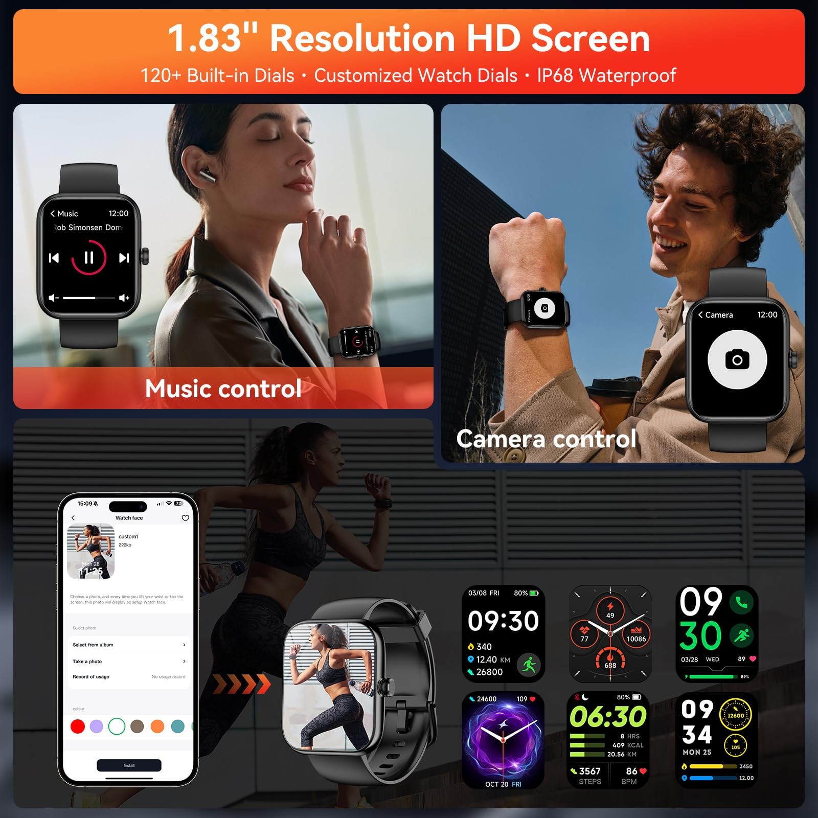 Smart Watch with Alexa Built-in, 1.83″ HD Touchscreen Fitness Tracker, Blueto…