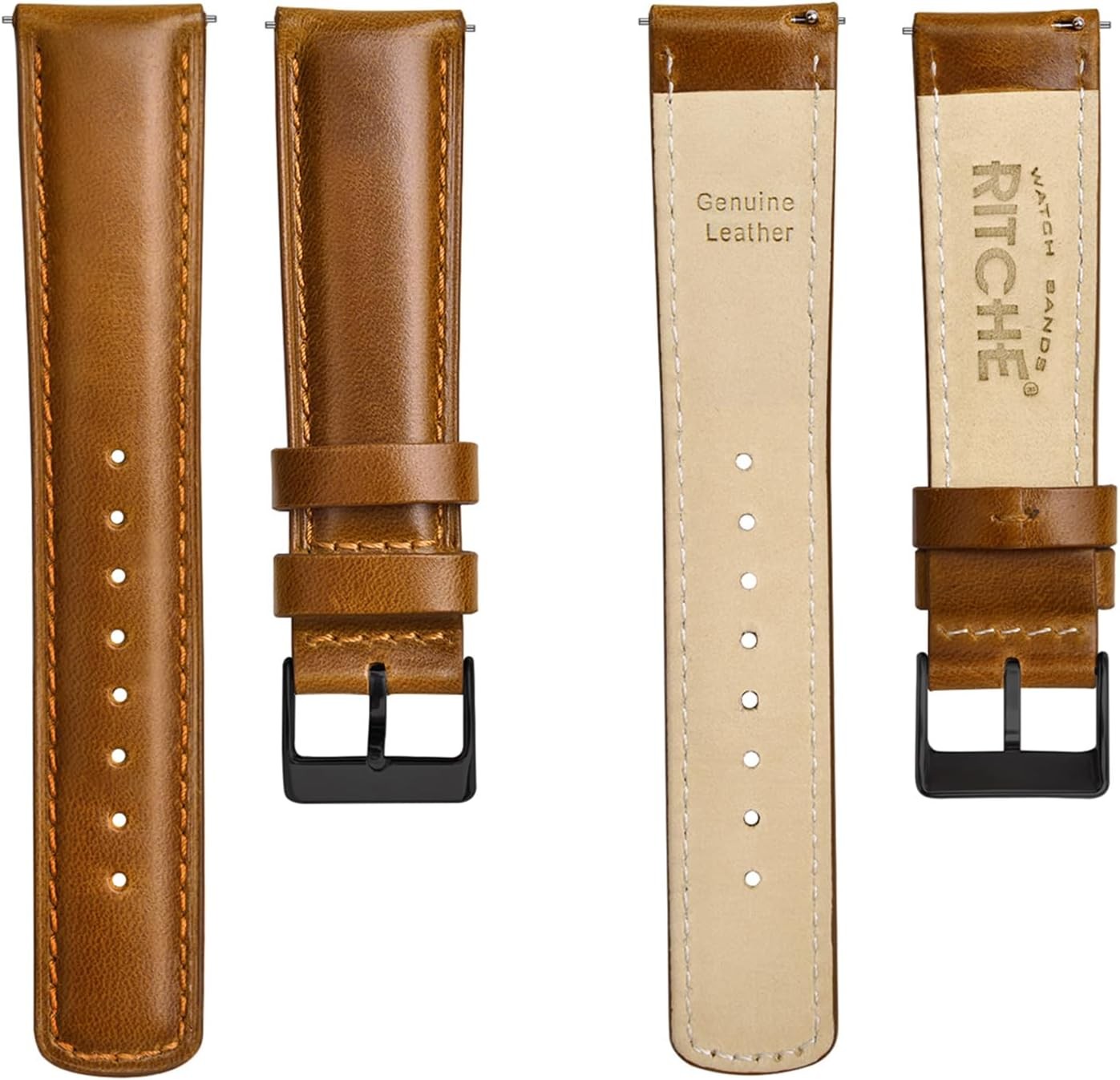 Top Grain Leather Watch Strap for Men’s Watches – Genuine, Toffee Brown & Black