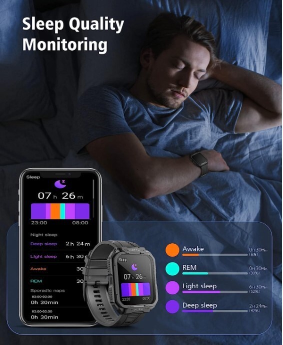 Military Smart Watch, Military Bluetooth Call(Answer/Dial Calls) Fitness Tracker