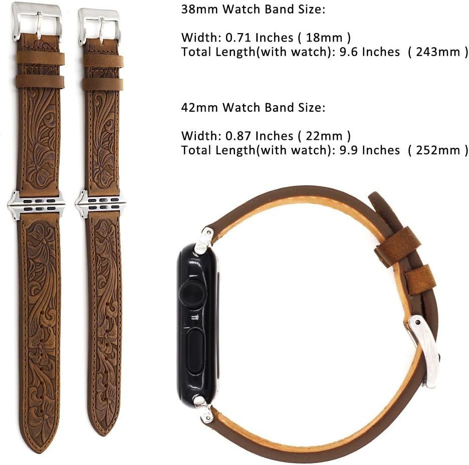 Handmade Retro Brown Leather Band for Apple Watch Series 7 44mm Genuine Strap