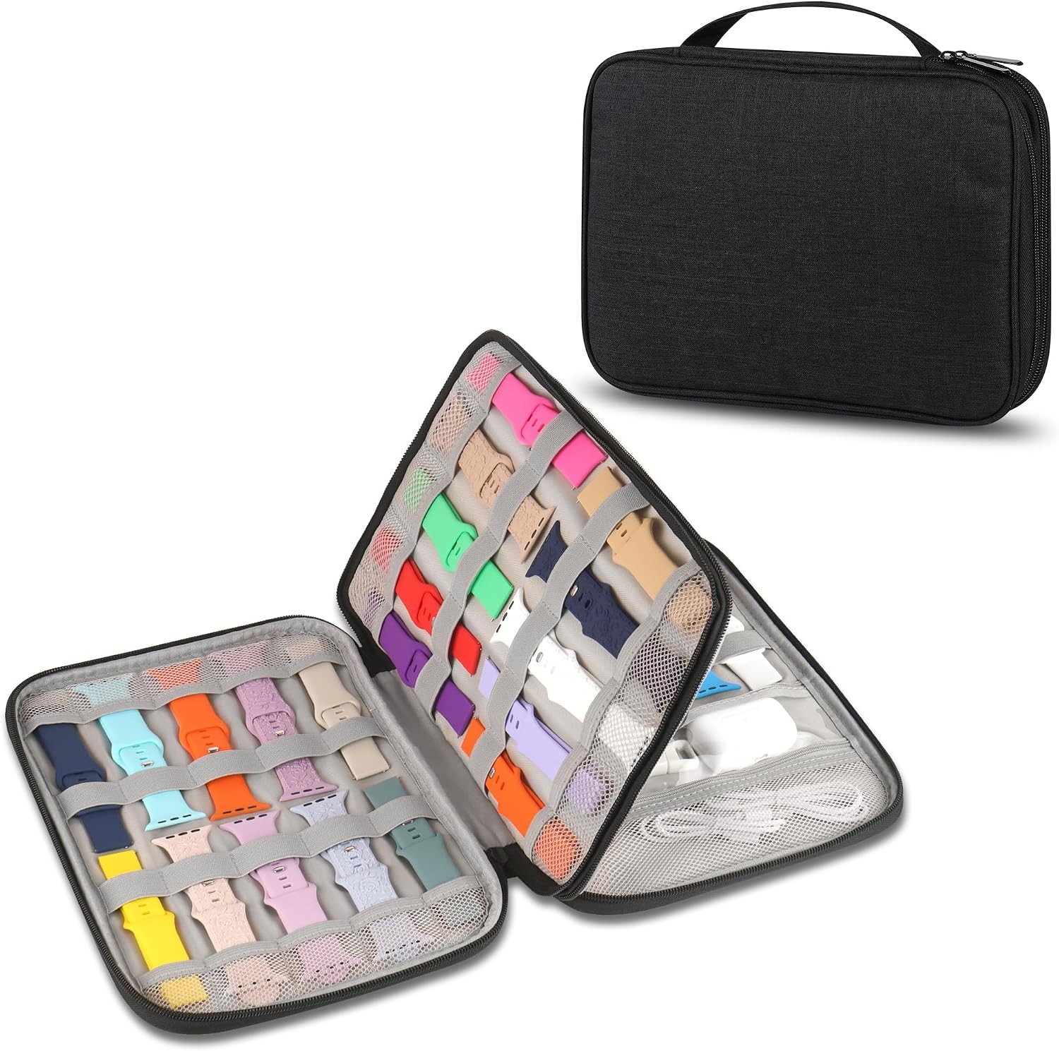 Watch Band Case for Most Sizes, Organizer for 35 Watch Bands & Accessories, Blac