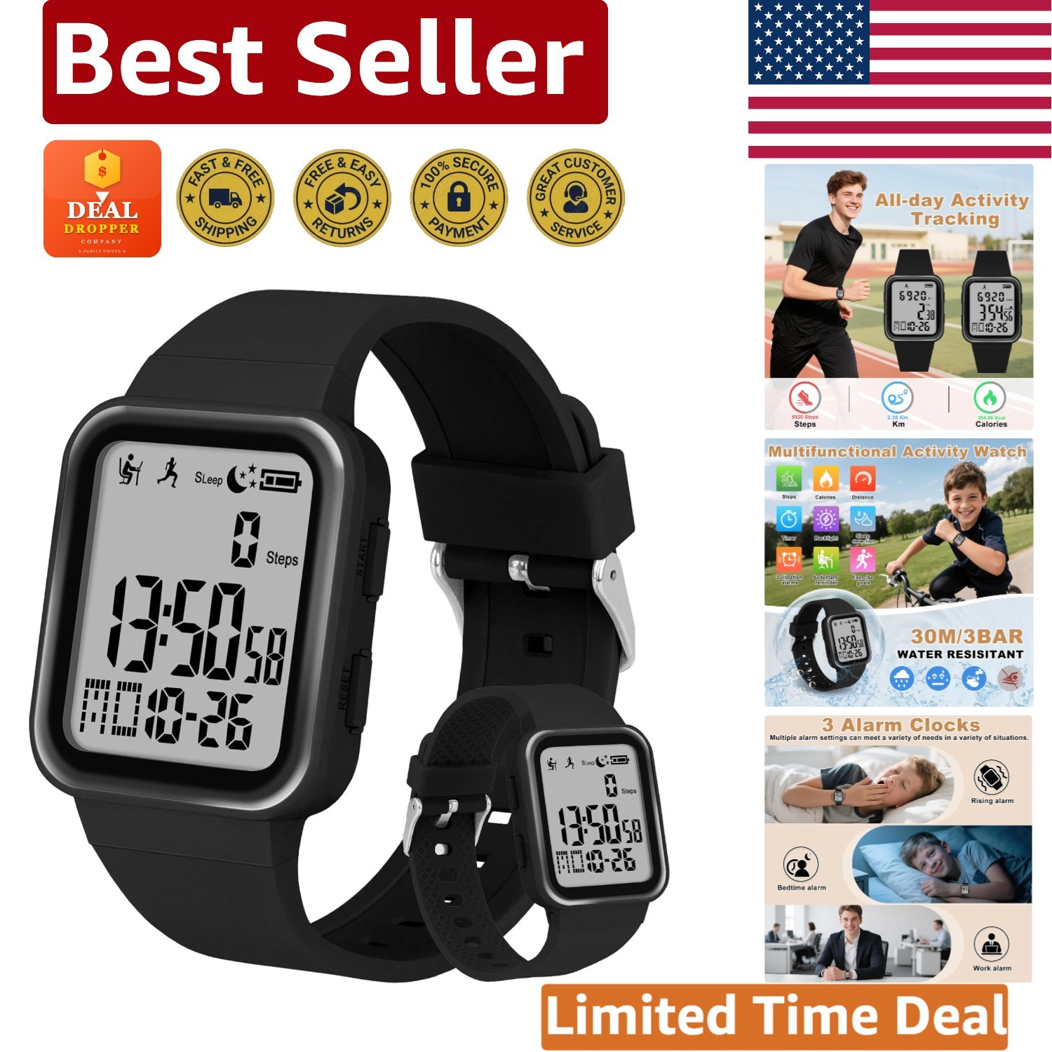 Classic Digital Fitness Tracker Watch for Unisex – Step Counter & Sleep Monitor