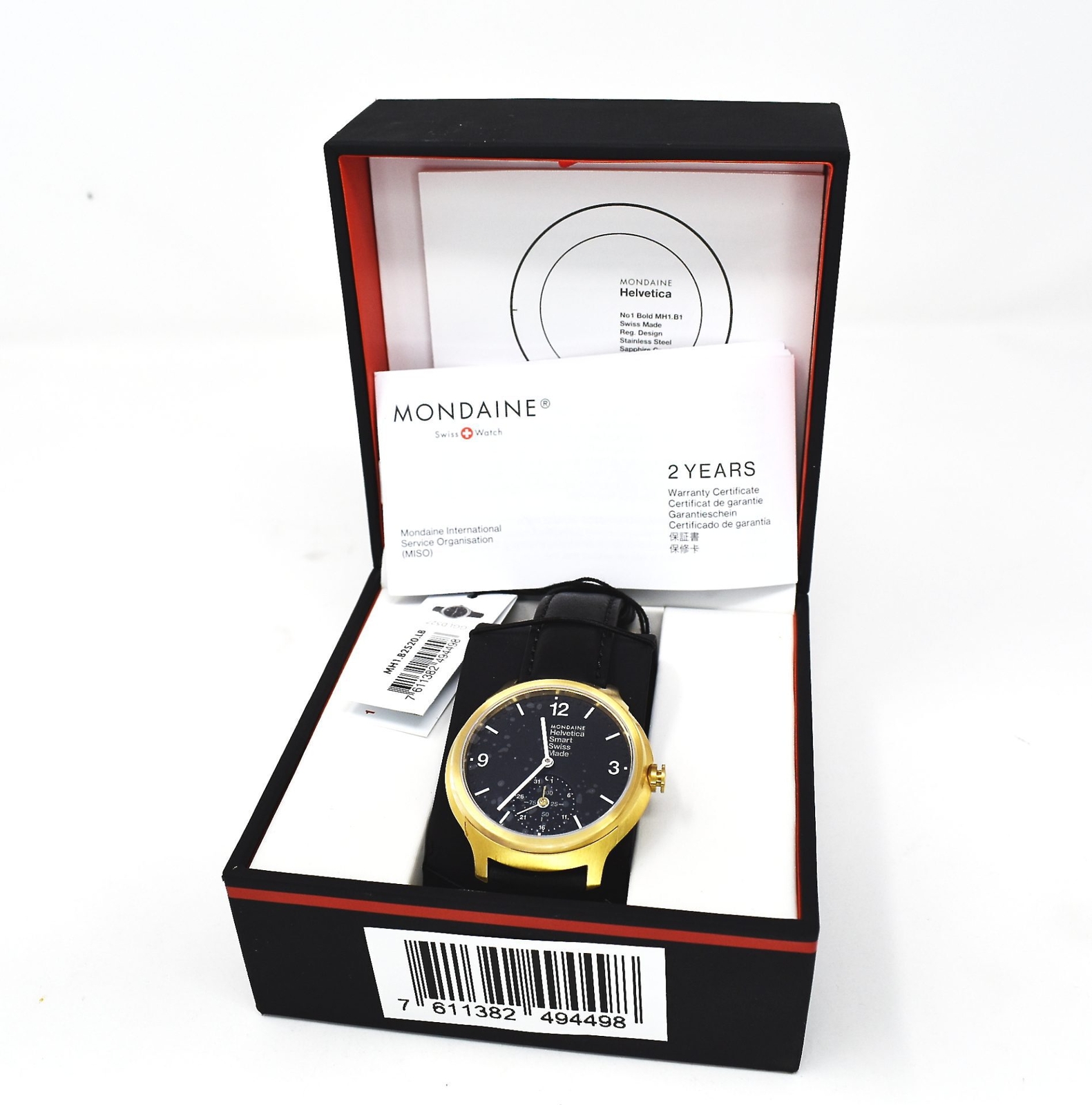 Mondaine Helvetica MH1.B2S20.LB No 1 Bold Smart Black Dial black Leather Watch