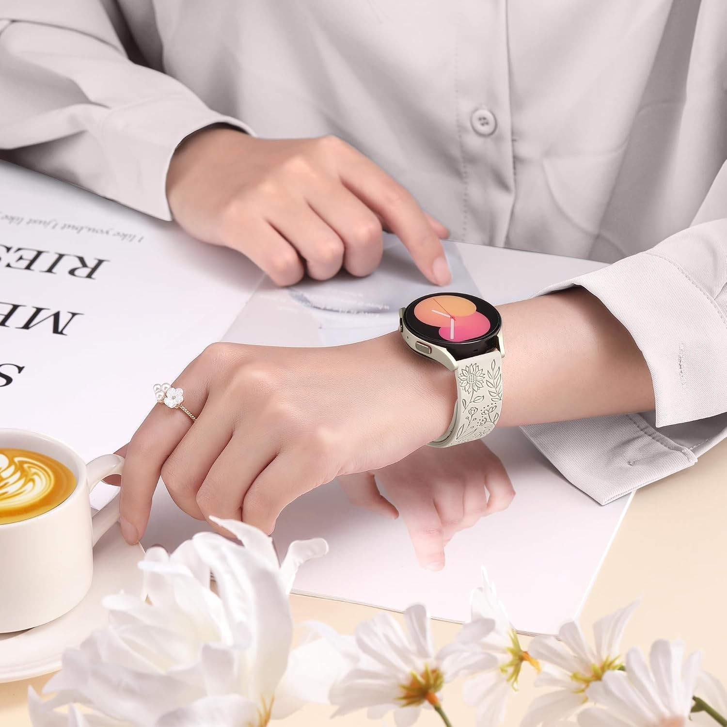 6 Pack Flower Engraved Bands for Samsung Galaxy Watch 40mm 44mm – Stylish Straps