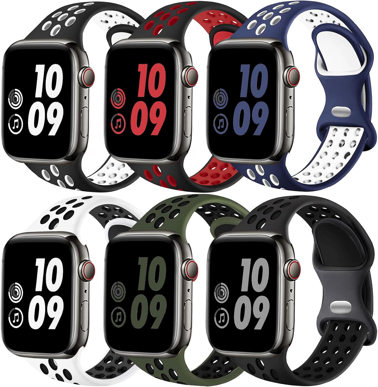Sport Watch Bands Silicone Compatible with Apple Watch Series 9 8 7 6 5 4 3 2 1