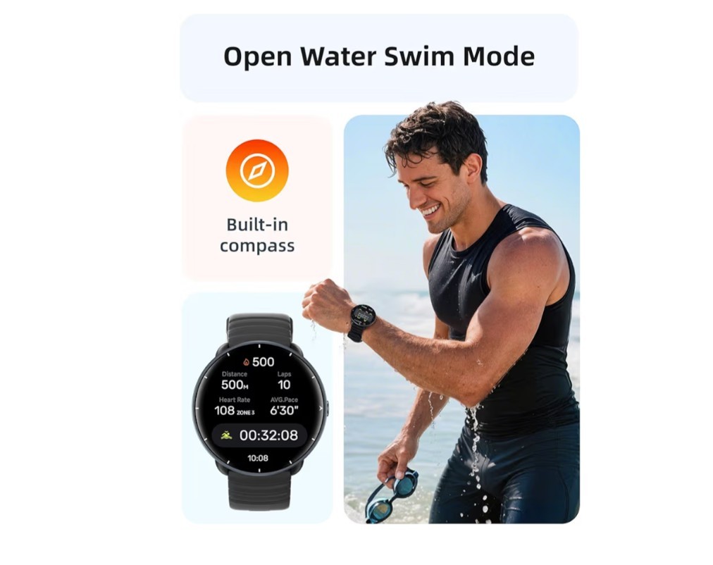 Amoled Smart Watch 1.96″ HD Fitness Bluetooth Waterproof Swimmer Watch BLACK