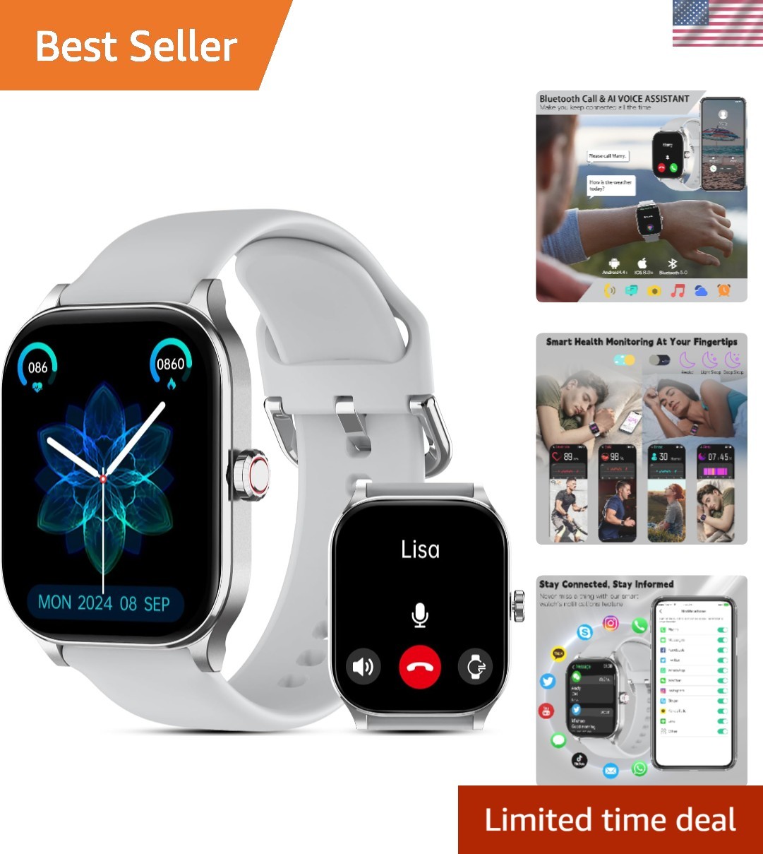 Health Monitoring Smart Watch – Heart Rate, Sleep, Stress, Dual Size 1.85″/2.01″