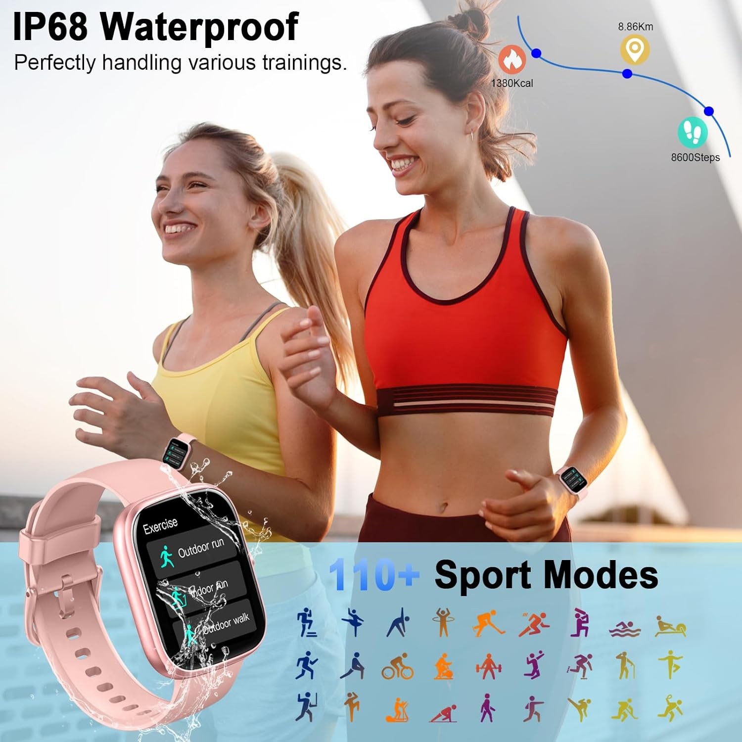 uaue 2024 HD 1.91″ Smartwatch Fitness Activity Tracker, 110+ Sports IP68