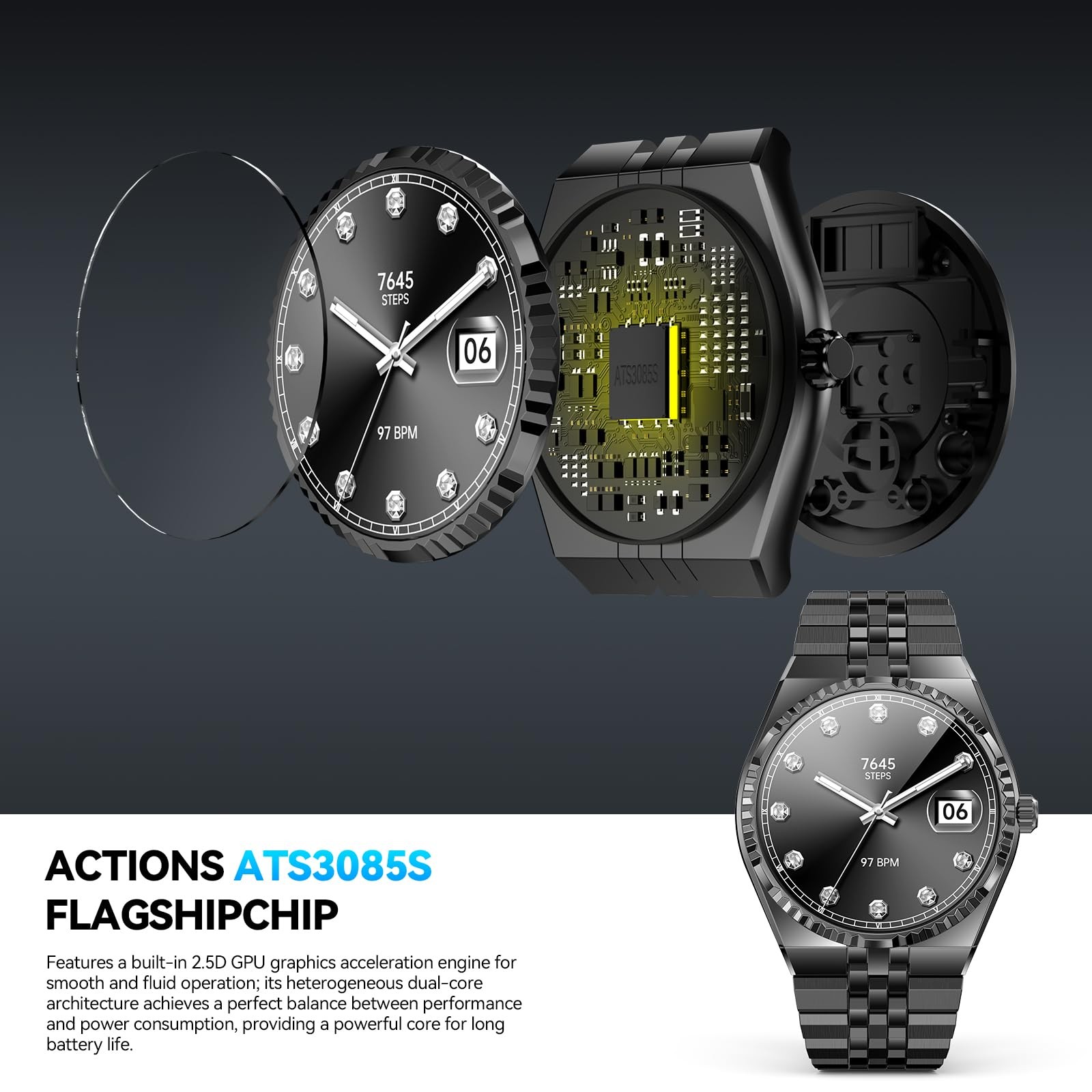 Luxury Smart Watch Men Bluetooth Call AMOLED Heart Rate Blood Oxygen IP68 Black