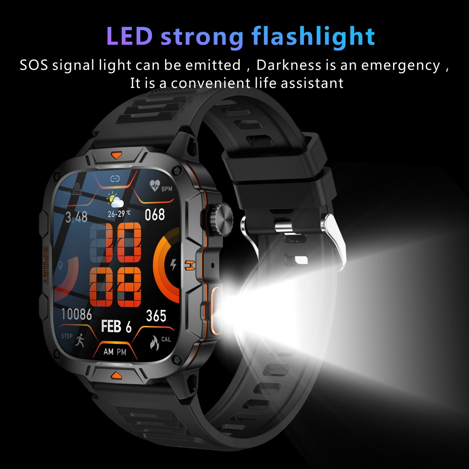Smart Watch Military Tactical Men Sports Heart Rate Fitness Tracker Wristwatch