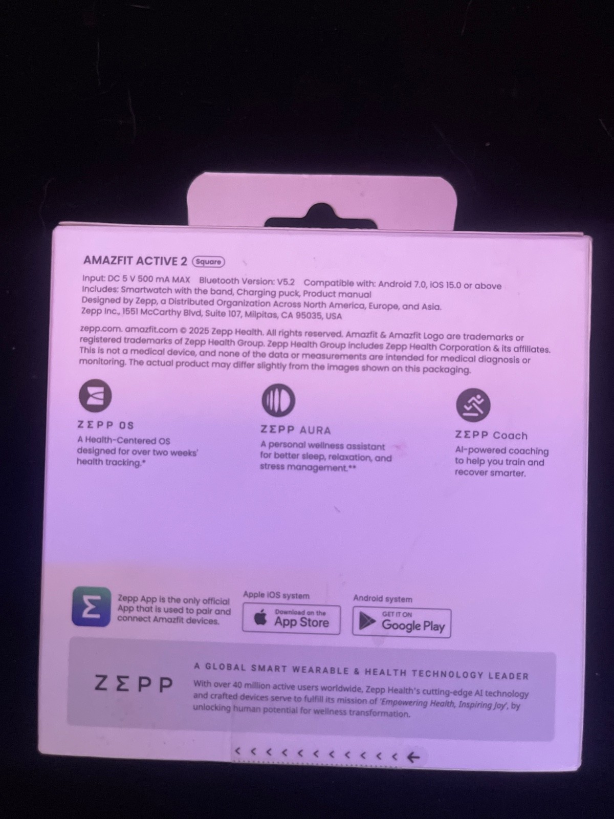 Amazfit Active 2 Premium Smart Watch (Square) – Brand New SEALED
