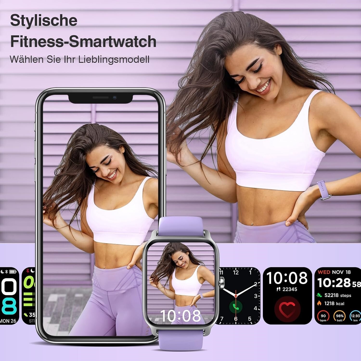 Reloj Inteligente Bluetooth De Mujer Para iPhone Android Glicina Pantalla Táctil