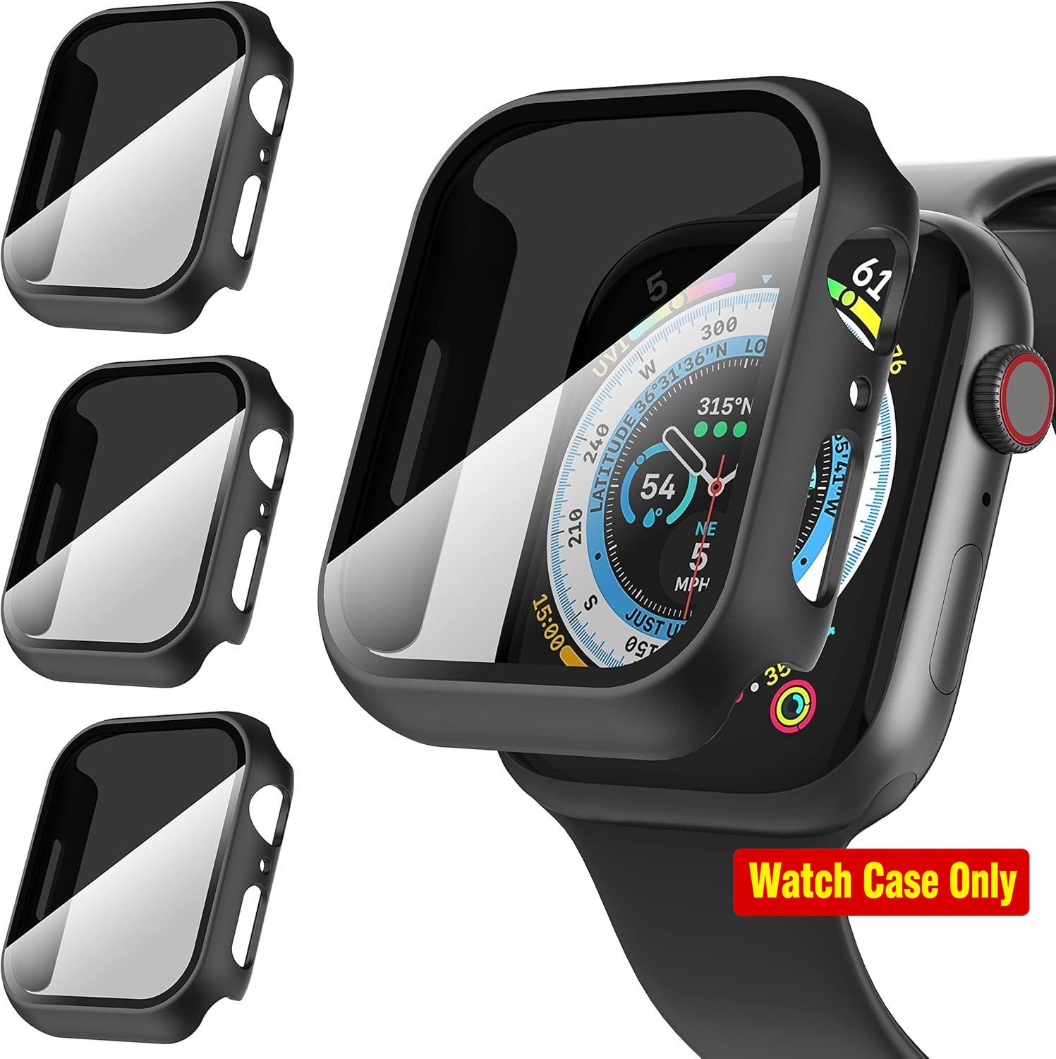 3-Pack Anti-Peeping Tempered Glass Case for Apple Watch 45mm Privacy Protector
