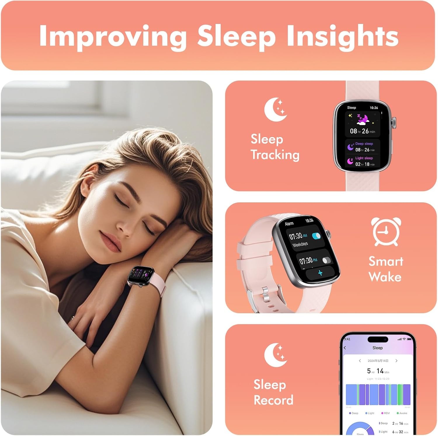 Smart Watch with Bluetooth Call, Heart Rate Monitor, 100 Sports Modes & 3ATM