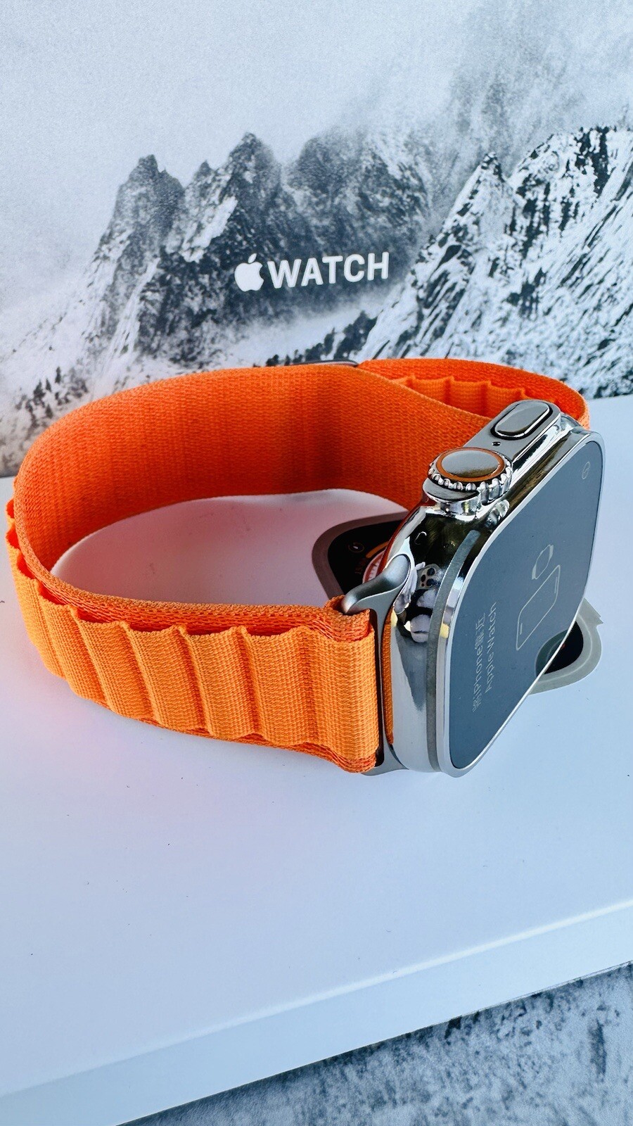 Custom Diamond Polished 49MM Apple Watch ULTRA 2 with Orange Loop Band LTE GPS