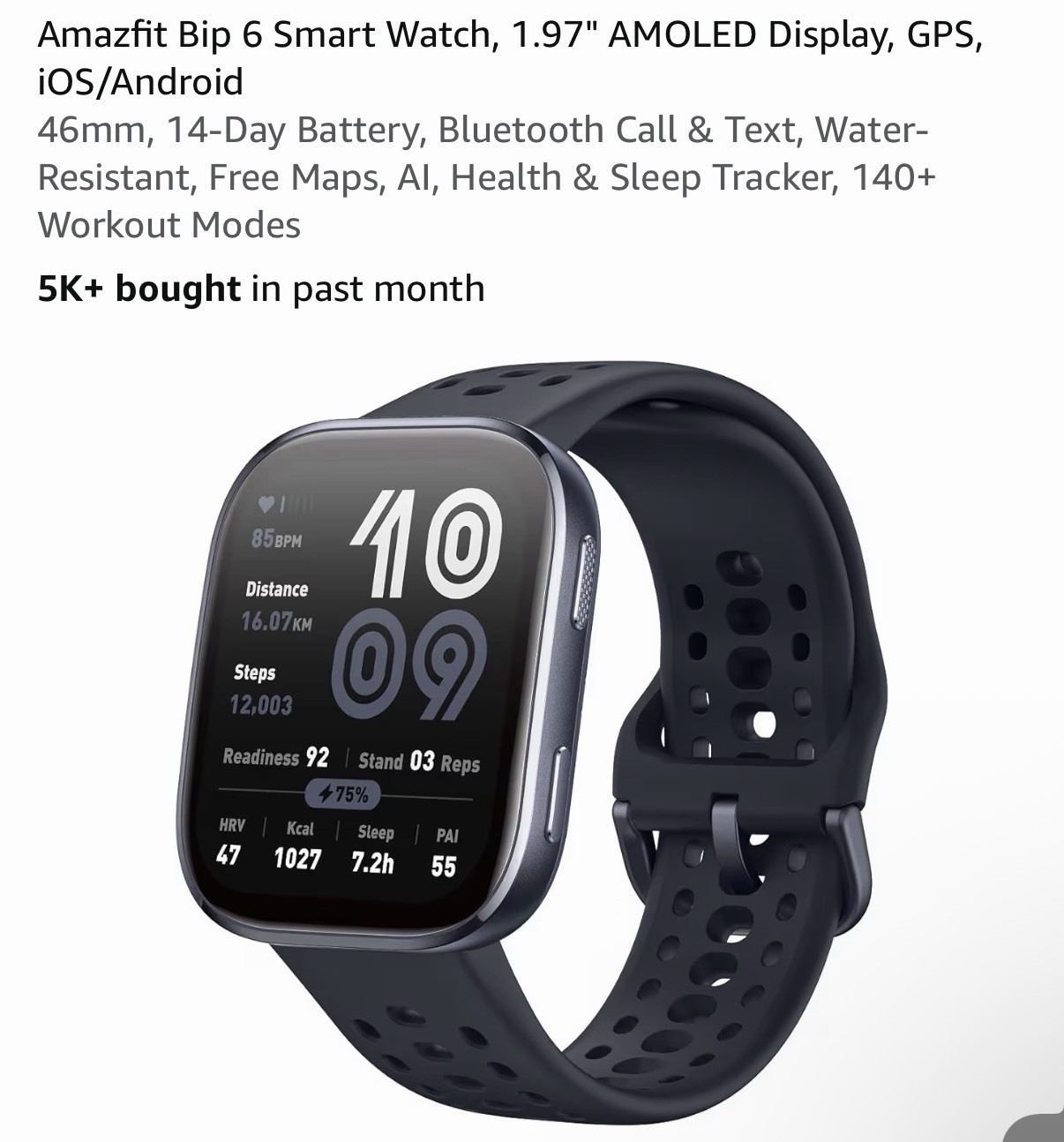 Amazfit Bip 6 Smart Watch 46Mm, 14 Day Battery, 1.97″ AMOLED Display, 512MB, GPS