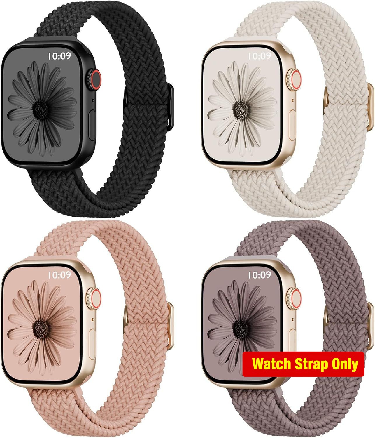 4-Pack Slim Braided Stretchy Bands for Apple Watch 38mm 40mm – Compatible Straps