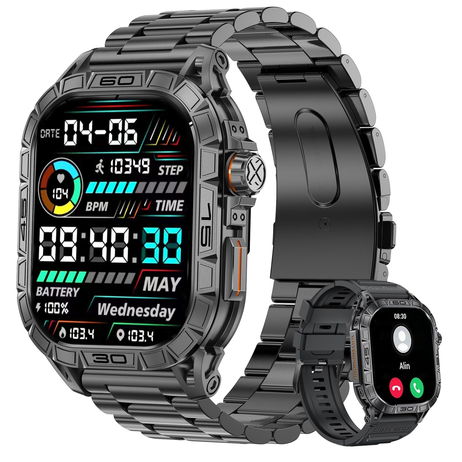 Rugged Watches for Men, Waterproof Smart Watches for Men Fitness Watch with H…