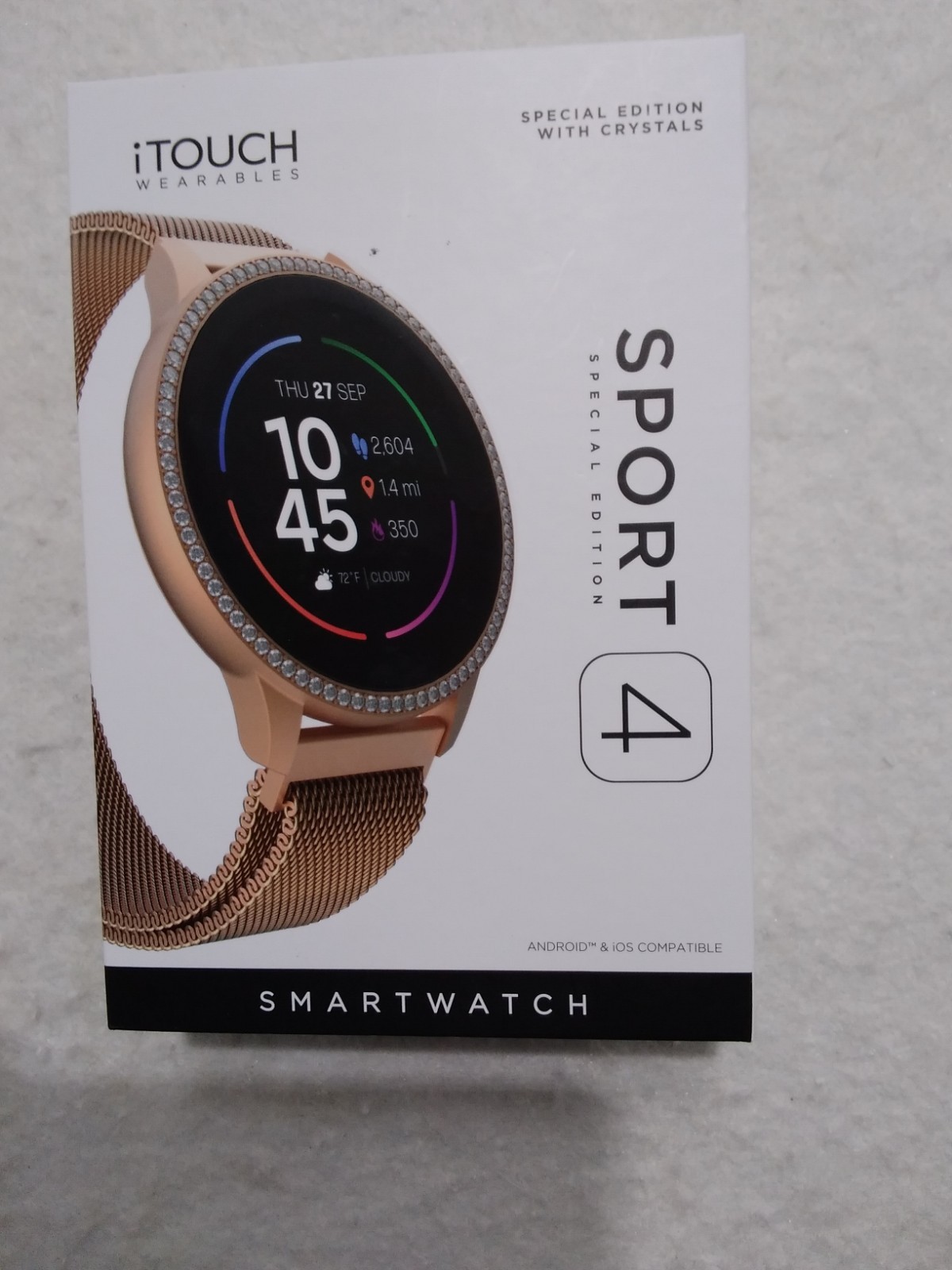 iTOUCH Wearables Sport 4 Smartwatch Special Edition Crystals Gold Band 41mm NIB