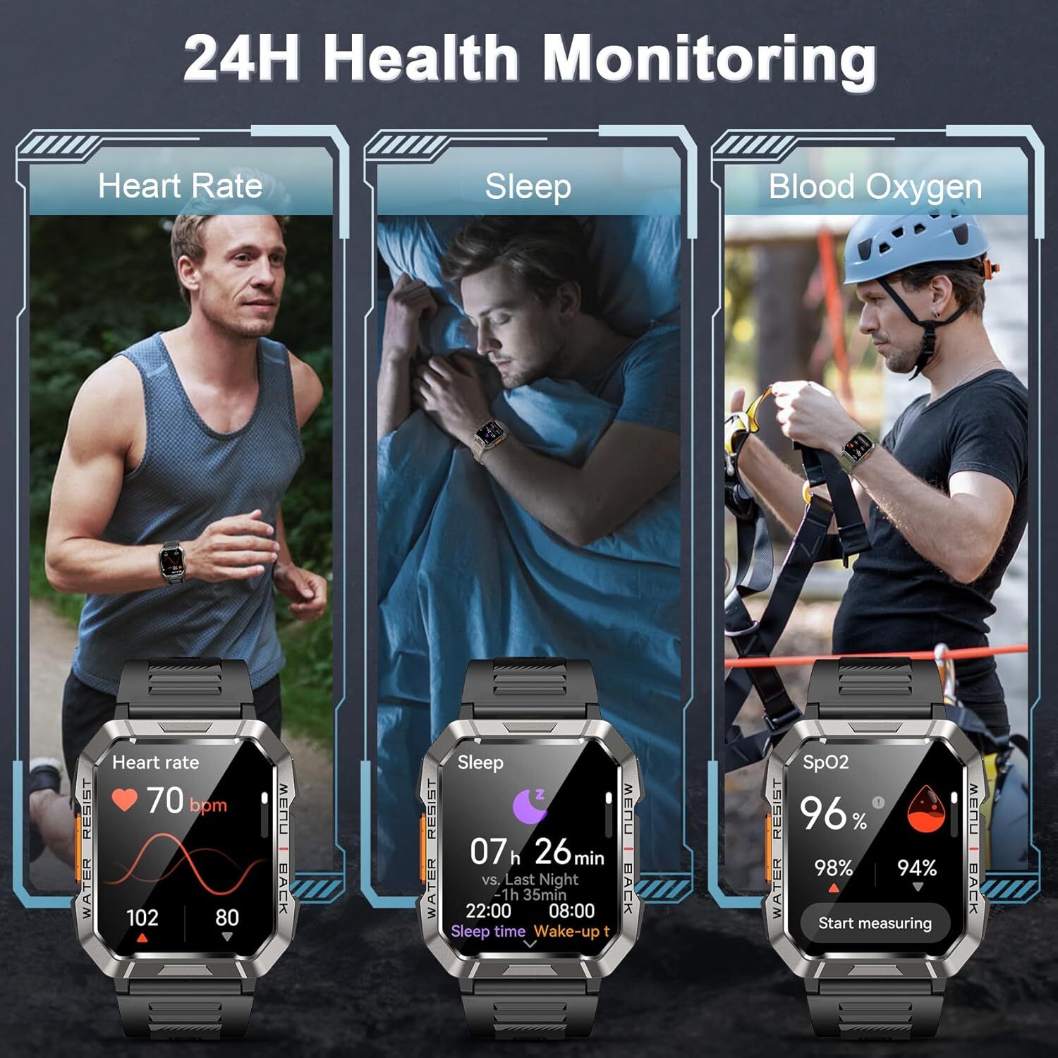 Men Tactical Military Smart Watches Health Tracker Waterproof for Android IOS