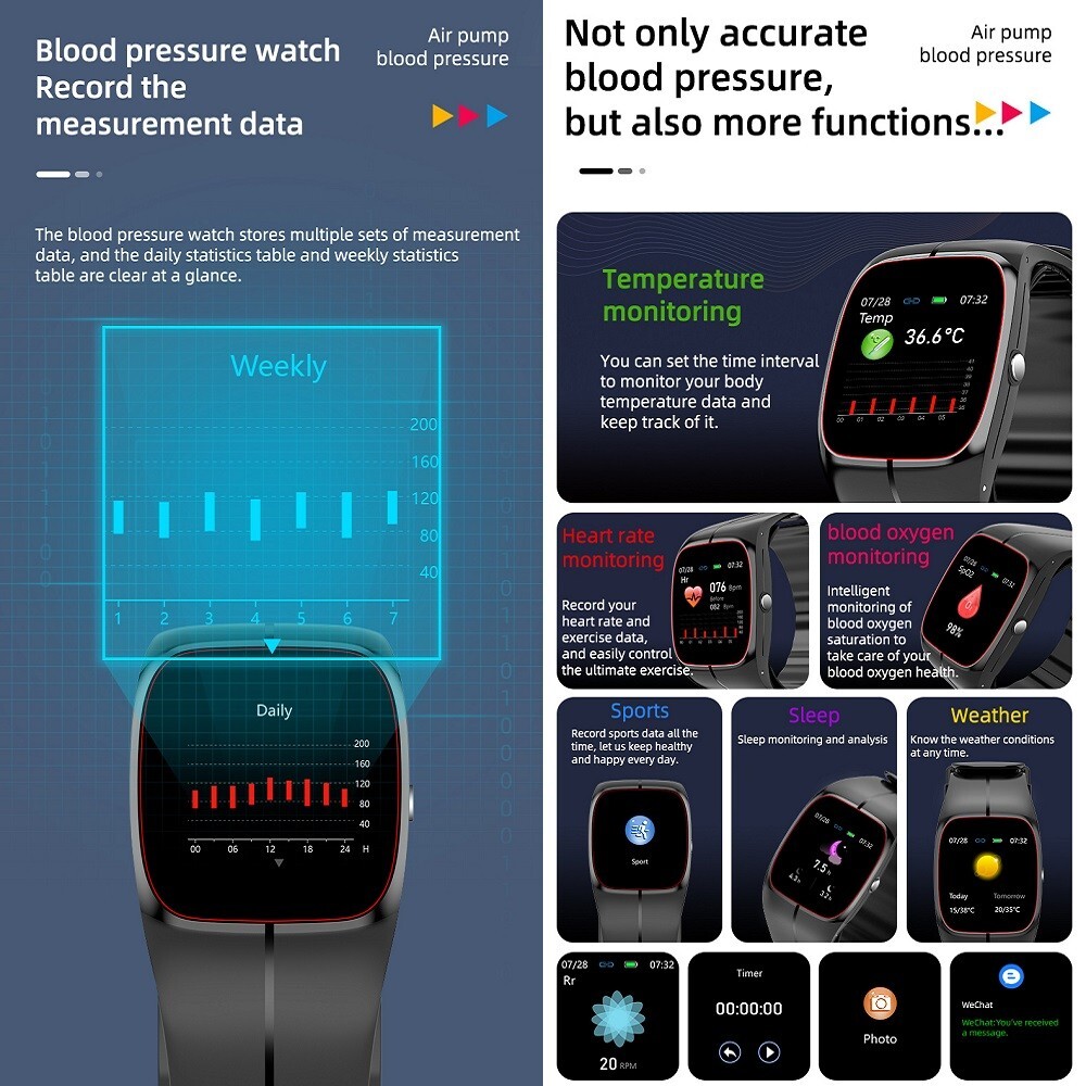 P20 Medical Smart Watch Air Pump Blood Pressure Monitor Heart Rate Detector 2025