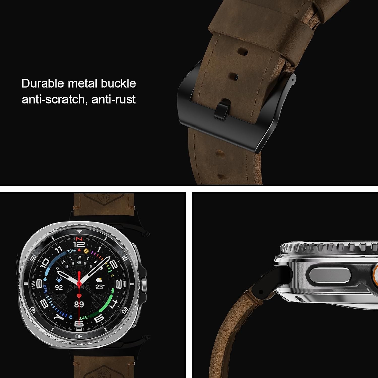 Retro Brown Leather Band for Samsung Galaxy Watch 8 40mm/44mm, Vintage Style