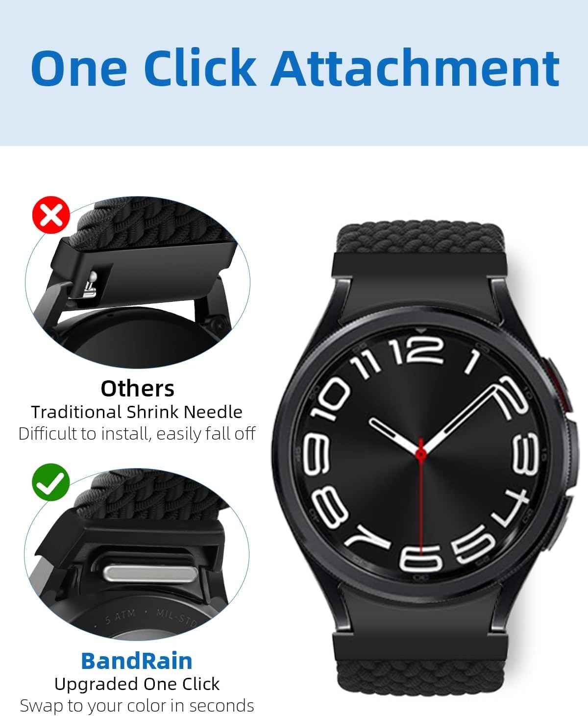 Braided Band for Galaxy Watch 6 7 5 Pro 40mm 44mm 46mm Elastic Nylon Strap