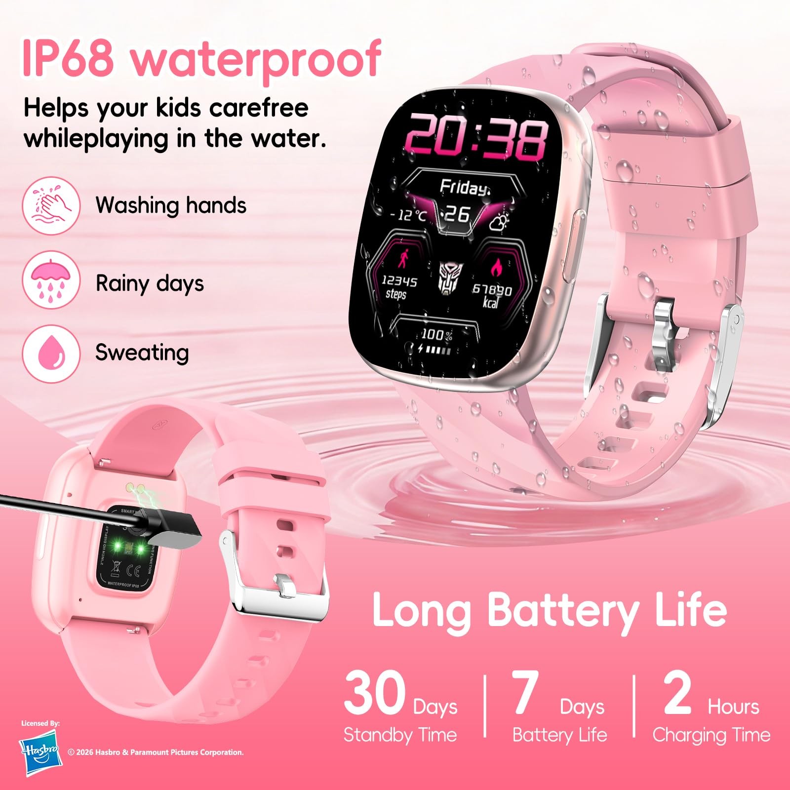 Transformers Kids Smart Watch For 1.78 Hd Touchscreen Fitness Tracker Heart
